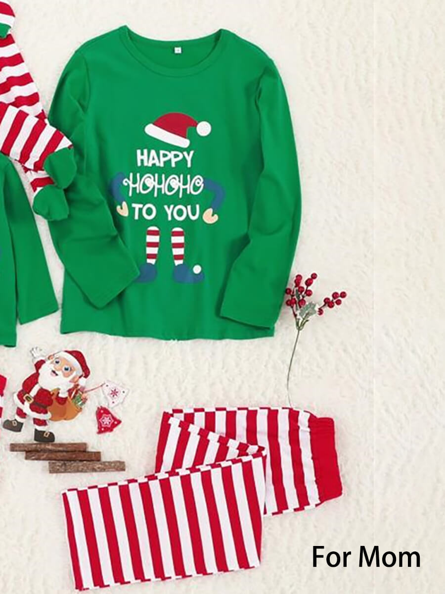 

Lovely Family O Neck Cartoon Print Green Mom Two-piece Pants Set, Women
