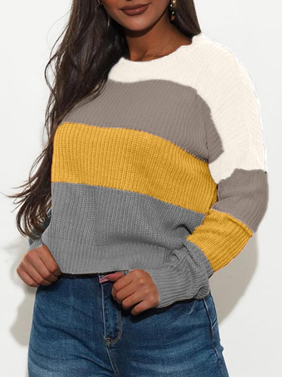 

Lovely Stylish O Neck Patchwork White Sweater