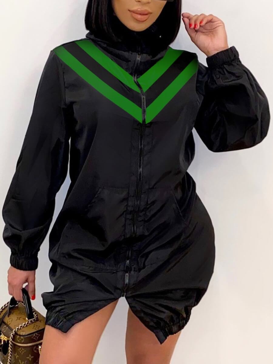

Lovely Casual Turtleneck Zipper Design Patchwork Black Coat