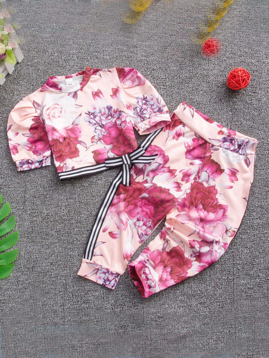 

Lovely Casual O Neck Tie-dye Pink Girl Two-piece Pants Set