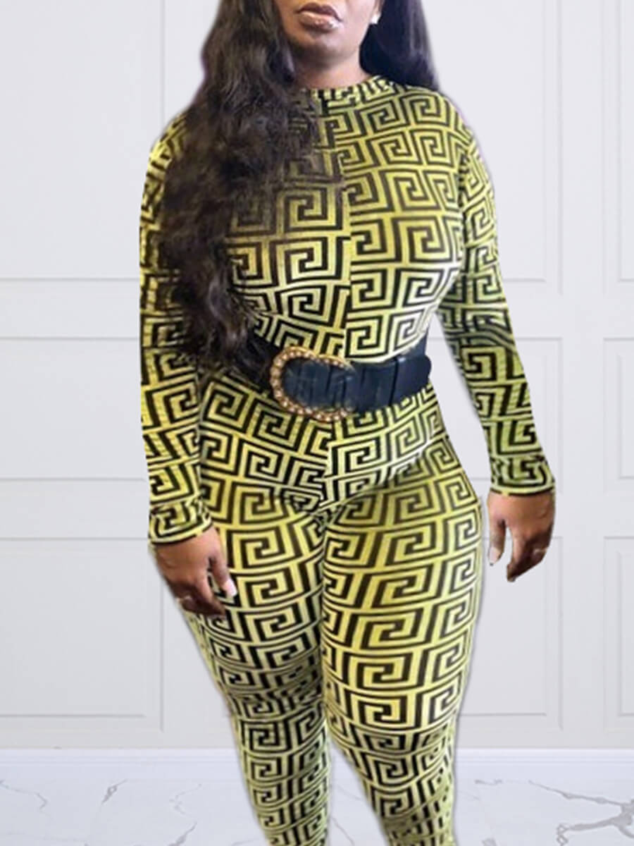 

Lovely Casual O Neck Long Sleeve Yellow Plus Size One-piece Jumpsuit(Without Belt