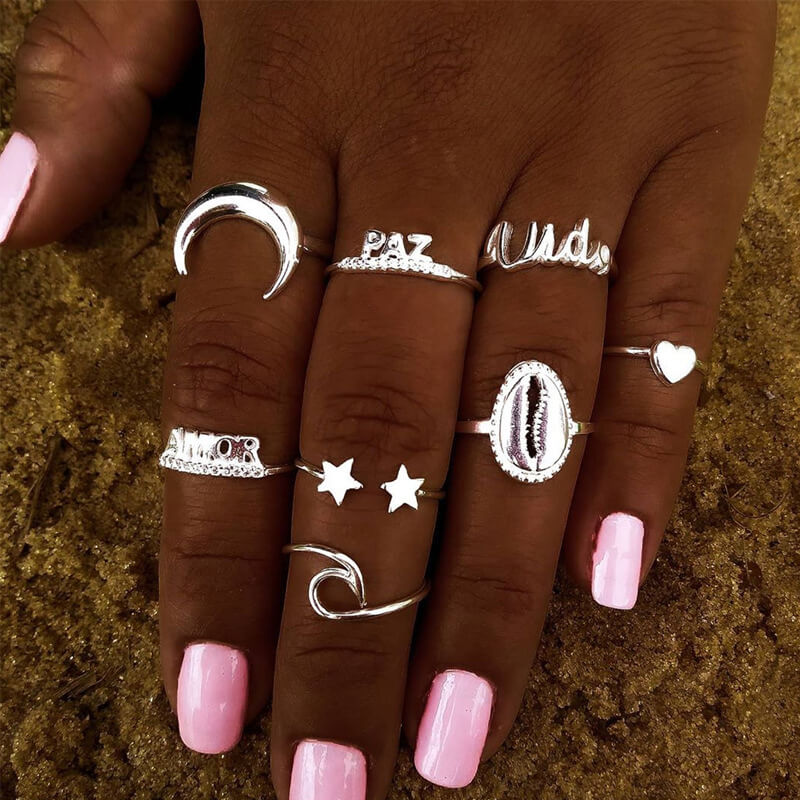 

Lovely Chic 8-piece Silver Ring