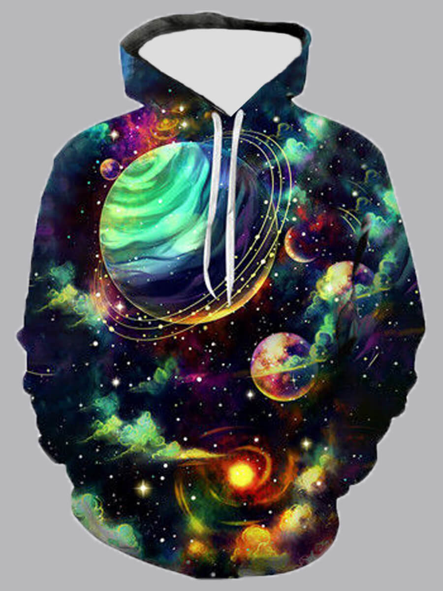 

Lovely Casual Hooded Collar Starry Sky Print Multicolor Men Hoodie, Multi