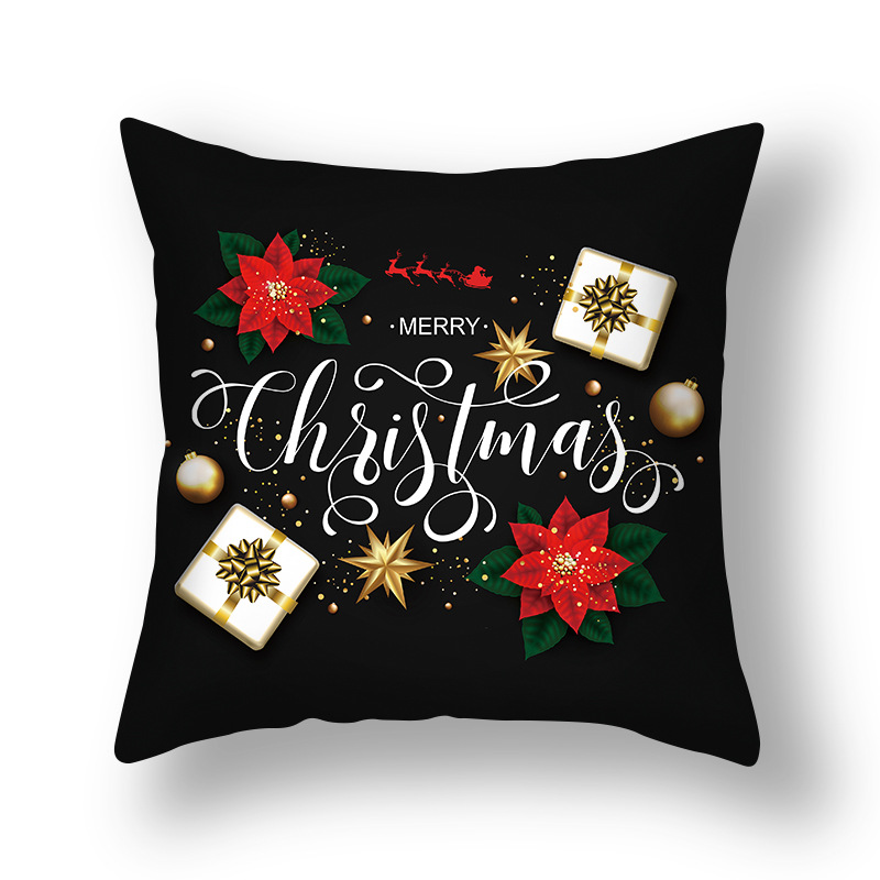 

Lovely Christmas Print Black Decorative Pillow Case