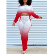 Lovely Stylish Gradient Fold Design Red Two Piece 