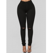 LW Trendy Hollow-out Black Jeans