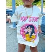 Lovely Girl Leisure O Neck Long Sleeve Print White