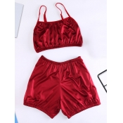 Lovely Chic Spaghetti Strap Basic Red Sleepwear