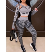 Lovely Sportswear Camo Print Hollow-out Grey Two P