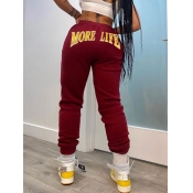 Lovely Street Letter Print Wine Red Pants