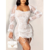 Lovely Trendy Square Collar See-through Drawstring