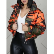 Lovely Casual Turndown Collar Camo Print Orange Pa