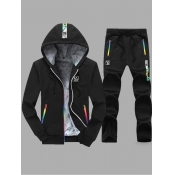 Lovely Casual Hooded Collar Patchwork Black Men Tw
