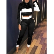 Lovely Sportswear Patchwork Black Two Piece Pants 