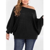 Lovely Casual Batwing Sleeves Loose Black Plus Siz
