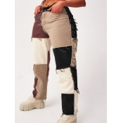 Lovely Street Color-lump Patchwork Black Jeans