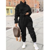 Lovely Casual Turtleneck Basic Black Two Piece Pan