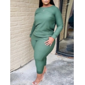 Lovely Casual O Neck Basic Green Plus Size Two-pie