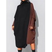 Lovely Plus Size Leisure Turtleneck Patchwork Loos