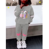 Lovely Sportswear O Neck Letter Print Grey Girl Tw