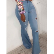 Lovely Street High-waisted Broken Holes Baby Blue 