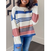 Lovely Leisure O Neck Striped Blue Sweater
