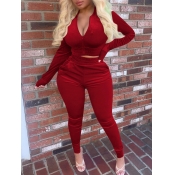 Lovely Trendy Zipper Design Skinny Red Two Piece P