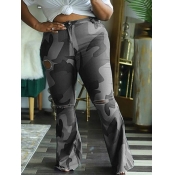 LW Plus Size Camo Print Broken Holes Pants