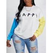 Lovely Leisure O Neck Letter Print Patchwork White