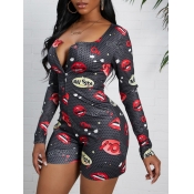 Lovely Leisure Lip Print Black One-piece Romper