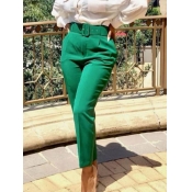 Lovely Stylish High-waisted Basic Green Pants