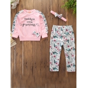 Lovely Casual O Neck Plants Print Patchwork Pink G