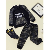 Lovely Sportswear Hooded Collar Camo Print Patchwo