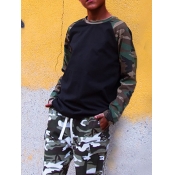 Lovely Casual O Neck Camo Print Patchwork Black Bo