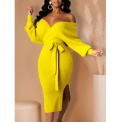 Lovely Trendy Backless Lace-up Yellow Mid Calf Dre