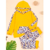 Lovely Stylish Hooded Collar Leopard Patchwork Yel