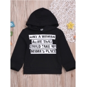 Lovely Sportswear Hooded Collar Letter Print Black