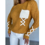 Lovely Street O Neck Patchwork Yellow Sweater