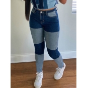 Lovely Casual Patchwork Skinny Blue Jeans