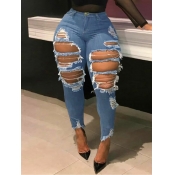 Lovely Casual Hollow-out Blue Plus Size Jeans