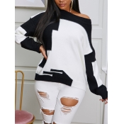 Lovely Street O Neck Patchwork Loose White Sweater