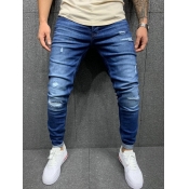 LW COTTON Men Casual Broken Holes Blue Jeans