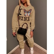 Lovely Street Hooded Collar Butterfly Print Light 