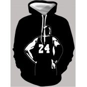 Lovely Boy Street Hooded Collar Print Black Hoodie