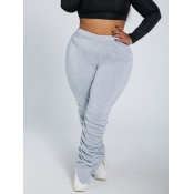 Lovely Casual Fold Design Grey Plus Size Pants