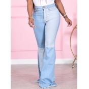 Lovely Casual Patchwork Baby Blue Jeans