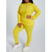 Lovely Casual O Neck Basic Yellow Plus Size Two-pi