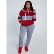 LW Plus Size Hooded Collar Striped Pants Set