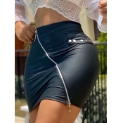 Lovely Trendy Zipper Design Black Skirt