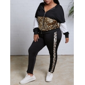 Lovely Casual Hooded Collar Leopard Print Patchwor